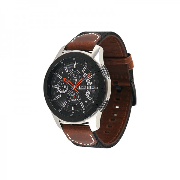 Curea din piele naturala si nylon, universala 22mm, pentru Samsung Gear S3 / Watch 46mm,Huawei Watch GT / GT2, negru