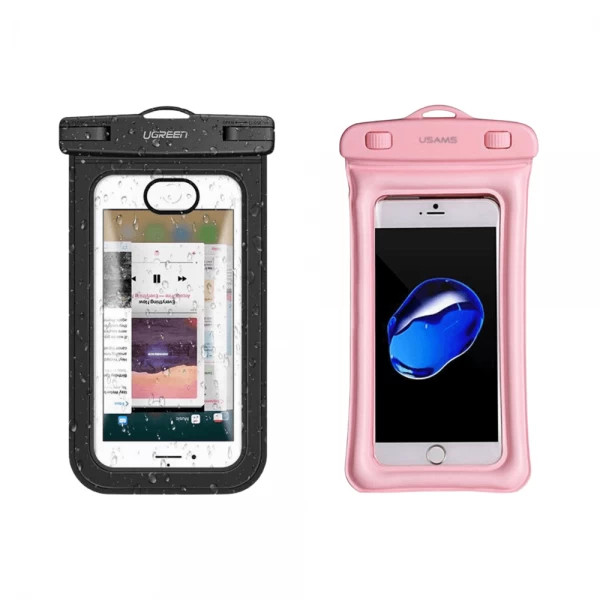Set 2x husa subacvatica telefon waterproof cu inchidere etansa, universala pana la 6 inch, rezistenta la apa IPX8, negru, roz