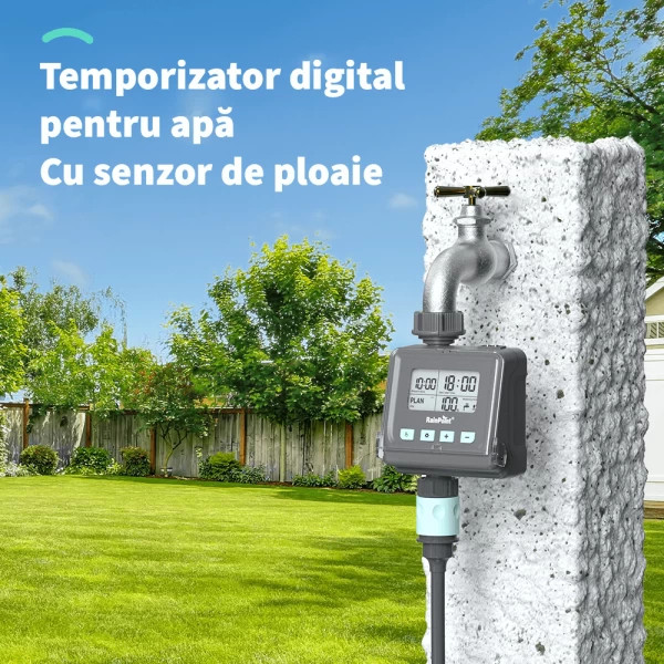 Temporizator apa pentru gradina, RainPoint, 1 orificiu evacuare cu afisaj digital, sistem de irigare automat cu 3 configuratii, senzor de ploaie, gri - 1 | YEO