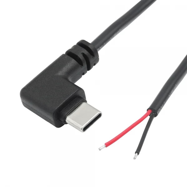 Cablu cu mufa USB 2.0 Type-C unghi 90 grade tata la 2 fire deschise, 25 cm, negru