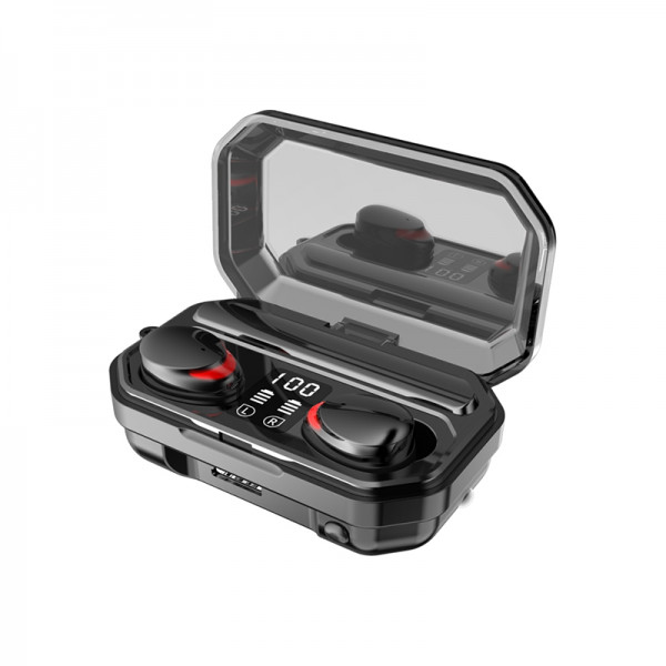Casti wireless TWS M15, cu microfon si carcasa tip power bank / lanterna, touch control, Bluetooth 5