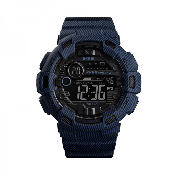 Ceas barbatesc SKMEI 1472 dual time cu cronometru, temporizator, data, alarma, waterproof 50m, albastru inchis