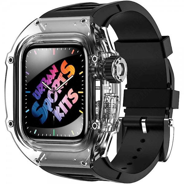 Curea din silicon pentru Apple Watch 7/ Apple Watch 8 de 45mm cu carcasa transparenta, negru