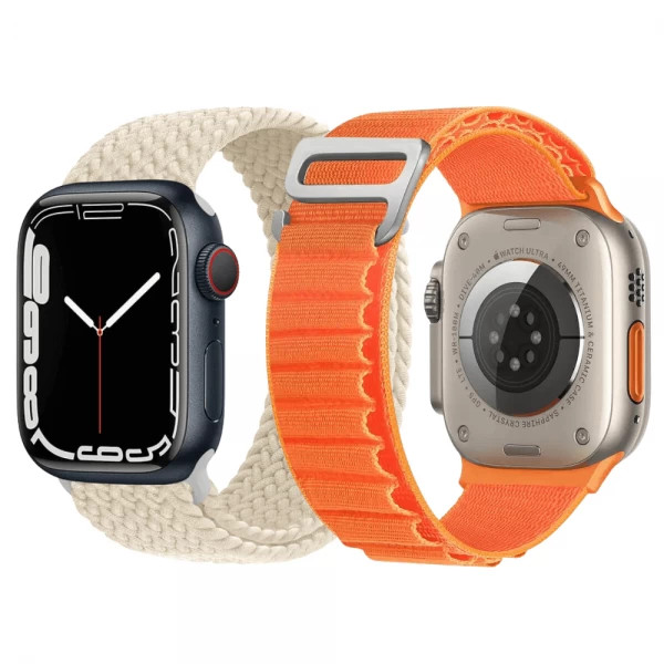 Set 2 curele Apple Watch Ultra/ 3 / 4 / 5 / 6 / 7 / 8 / SE series 42 / 44 / 45 / 49 mm, nylon, crem, portocaliu