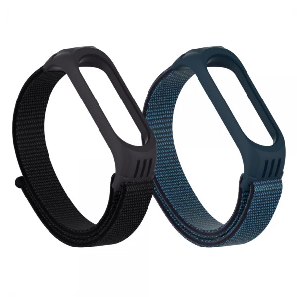 Set 2 curele din nylon cu adeziv velcro pentru bratara smart Xiaomi Mi Band 5 / Band 6, negru, albastru