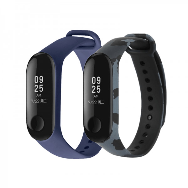 Set 2 curele din silicon pentru bratara smart Xiaomi Mi Band 3/4, gri camuflaj, albastru