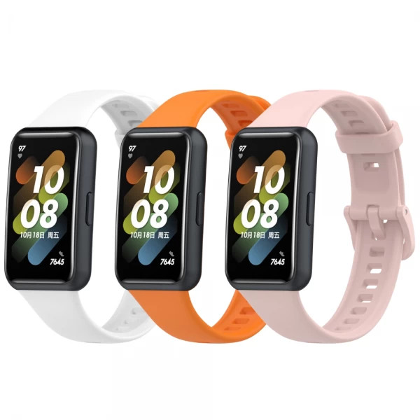 Set 3 curele sport pentru bratara fitness Huawei Band 7 din silicon, alb, roz, portocaliu