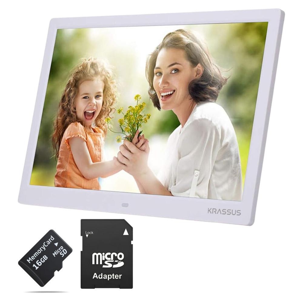 Rama foto digitala KRASSUS MW-1542DPF LCD de 15.4 inch cu telecomanda, alb + card de memorie microSD 16GB si adaptor