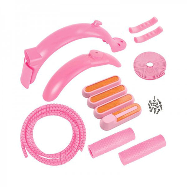 Set 11 accesorii trotineta electrica Xiaomi M365 Pro, aripa fata/spate, manere ghidon, protectie frana de mana, banda protectie coliziune, protectie motor, roz