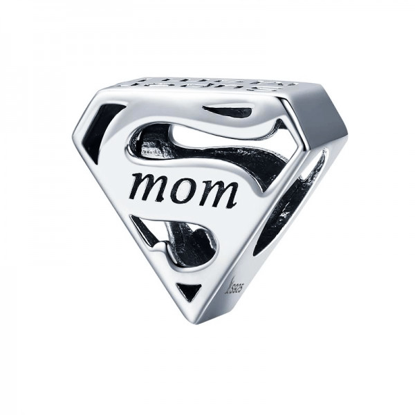 Talisman charm argint 925 KRASSUS Super Mom, pentru bratara sau pandantiv lant, model mama