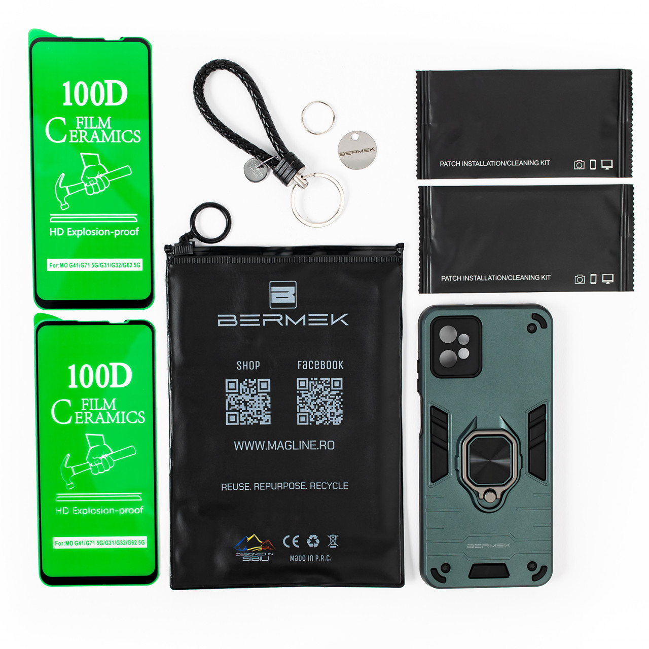 Bermek Husa Motorola G32, husa antisoc - 2x Folie telefon, Verde