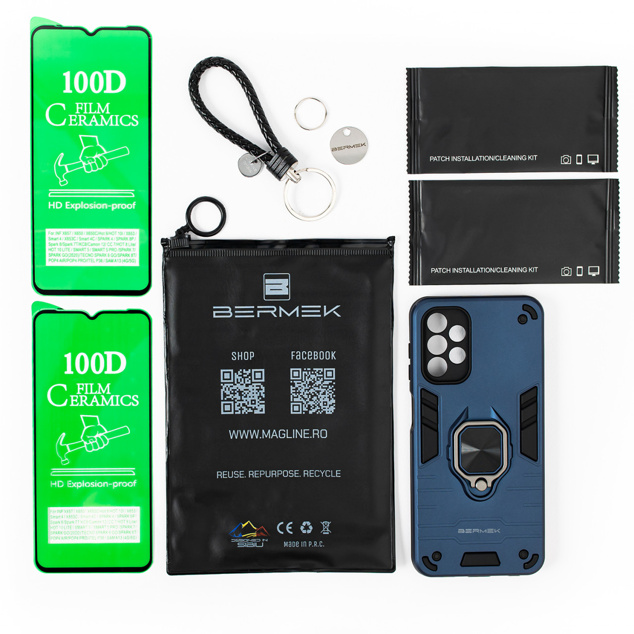 Bermek Husa Samsung A13 4G, husa antisoc - 2x Folie telefon, Albastru