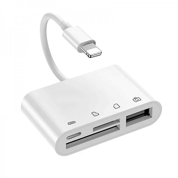 Cablu adaptor cititor card redader 4 in 1 cu port Lighting pentru card memorie SD/TF, USB si port in