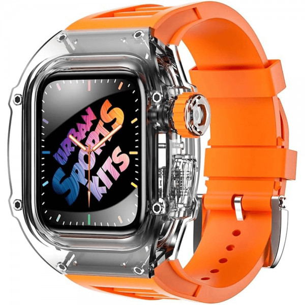 Curea din silicon pentru Apple Watch 7/ Apple Watch 8 de 45mm cu carcasa transparenta, portocaliu