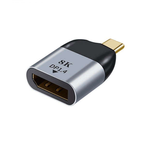 Mini convertor adaptor USB Type-C tata la DP mama, Ultra HD 8K, compact si portabil, negru-albastru