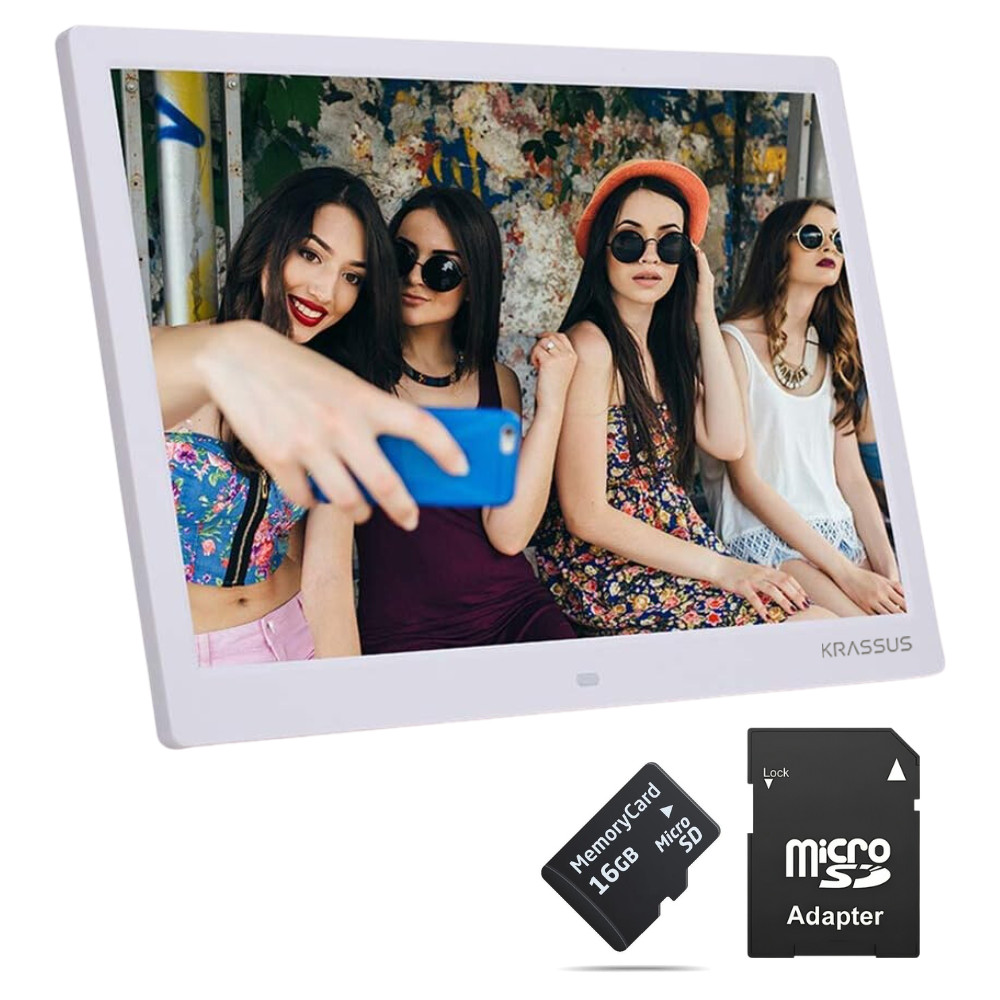 Rama foto digitala KRASSUS MW-1331DPF LCD de 13.1 inch cu telecomanda, alb + card de memorie microSD 16GB si adaptor