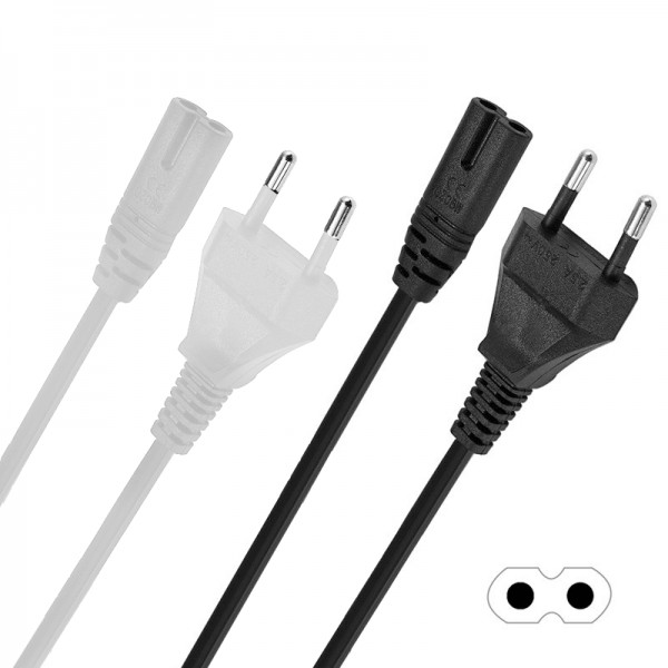 Set 2 x Cablu de alimentare AC priza Europa - la mufa alimentare IEC C7 mama, 2 pini, 2.5A, 250V, 1500W 1.5 metri, alb, negru