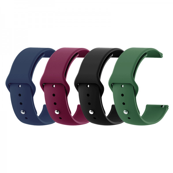 Set 4 curele universale din silicon 22mm compatibile cu Samsung Watch46, Gear S3, Moro 360 2nd 46, Fossil Q Founder 2.0 negru, bleumaren, verde, grena