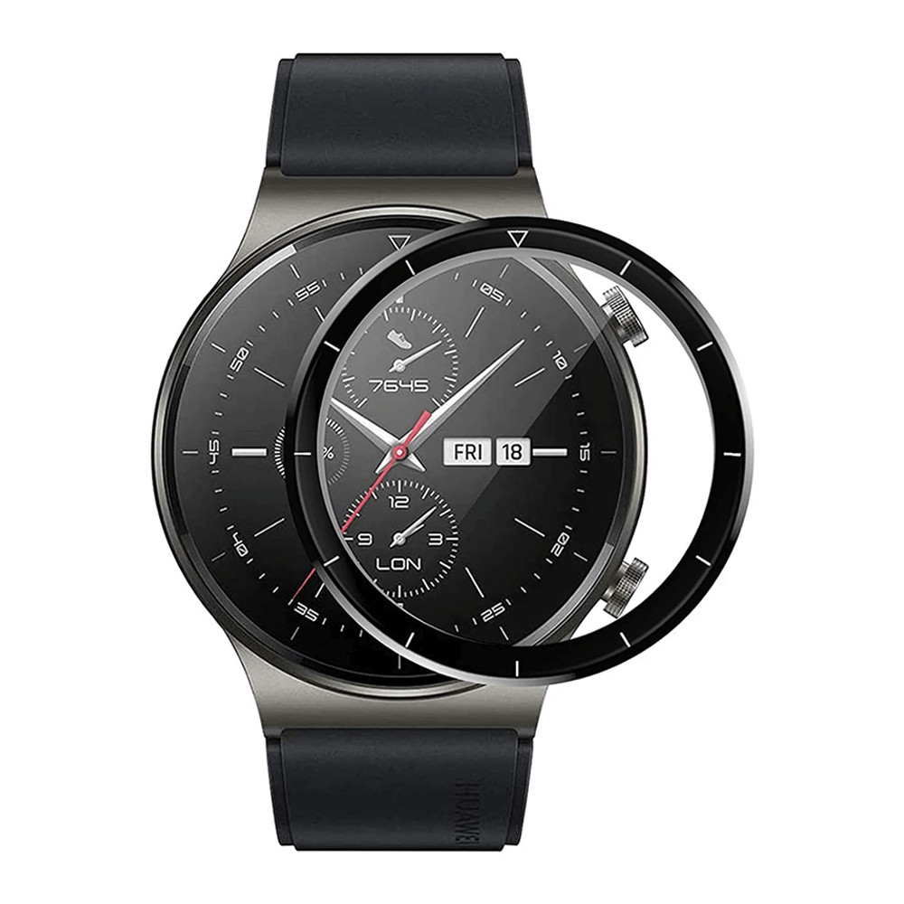 Folie de protectie ecran fullsize 3D pentru Huawei Watch GT2, 46mm, din fibra de sticla si hidrogel,