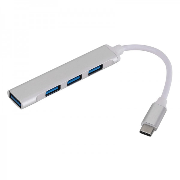 HUB USB Type-C multiport 3 x USB 2.0, 1 x USB 3.0, carcasa aluminiu, pentru MacBook, Chromebook, laptop cu incarcare Type-C, argintiu