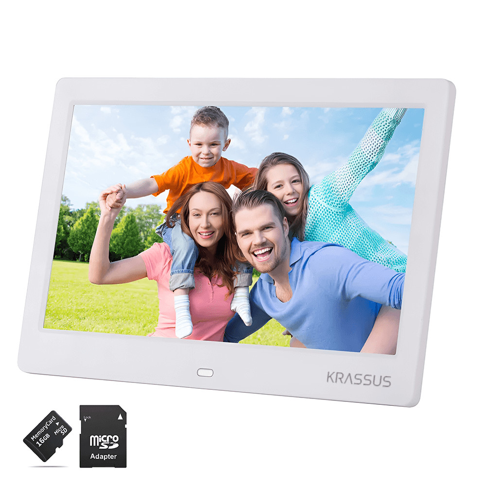 KRASSUS Rama foto digitala MW-1013DPF LCD de 10.1 inch cu telecomanda, alb + card de memorie microSD 16GB si adaptor