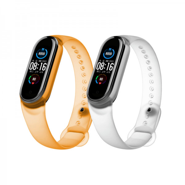 Set 2 curele din silicon transparent pentru bratara smart Xiaomi Mi Band 5 / Band 6, alb, portocaliu