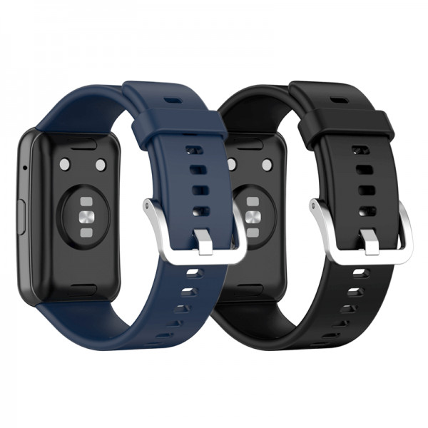 Set 2 curele pentru Huawei Watch Fit 1, bratara smartwatch din silicon, negru, albastru