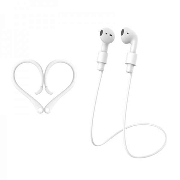 Set 2 in 1 suport si snur din silicon cu magnet pentru Airpods 1 / 2 / 3 / Pro, alb