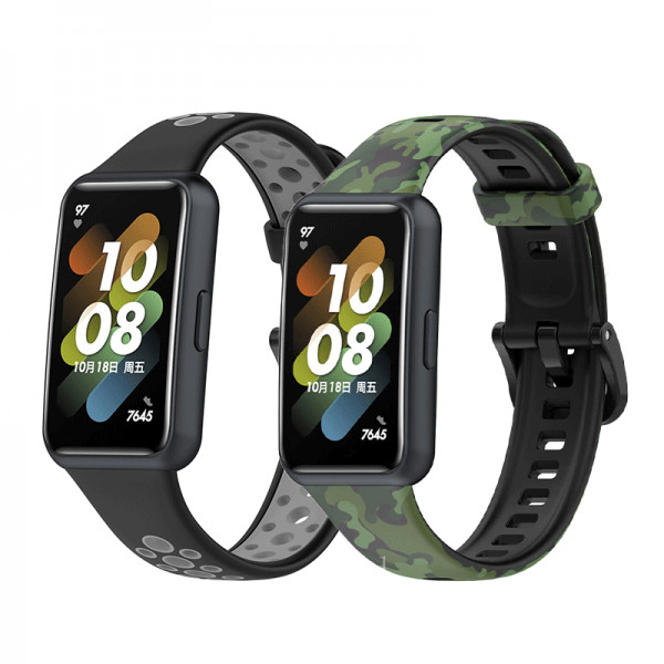 Set 2 x curele smartwatch pentru Huawei Band 7 bratara fitness, din silicon, multicolor, imprimeu armata