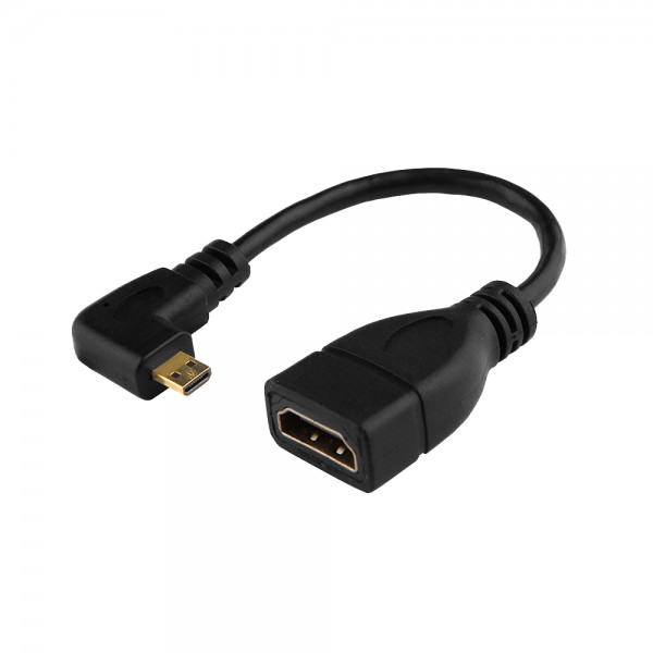 Cablu adaptor la 90 de grade micro HDMI tata la HDMI mama, negru