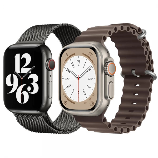 Set 2 curele Apple Watch Ultra/ 3 / 4 / 5 / 6 / 7 / 8 / SE series 42 / 44 / 45 / 49 mm, silicon, otel inoxidabil, negru, gri