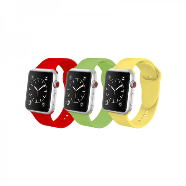Set 3 curele din silicon cu conectori pentru Apple Watch 1 / 2 / 3 / 4 series 42 / 44 mm, rosu, galben, verde
