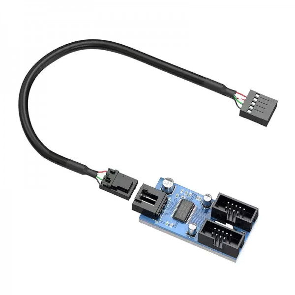 Cablu adaptor USB 2.0, 1 x USB tata la 2 x USB mama, 9 pini, pentru conectarea dispozitivelor, Albastru