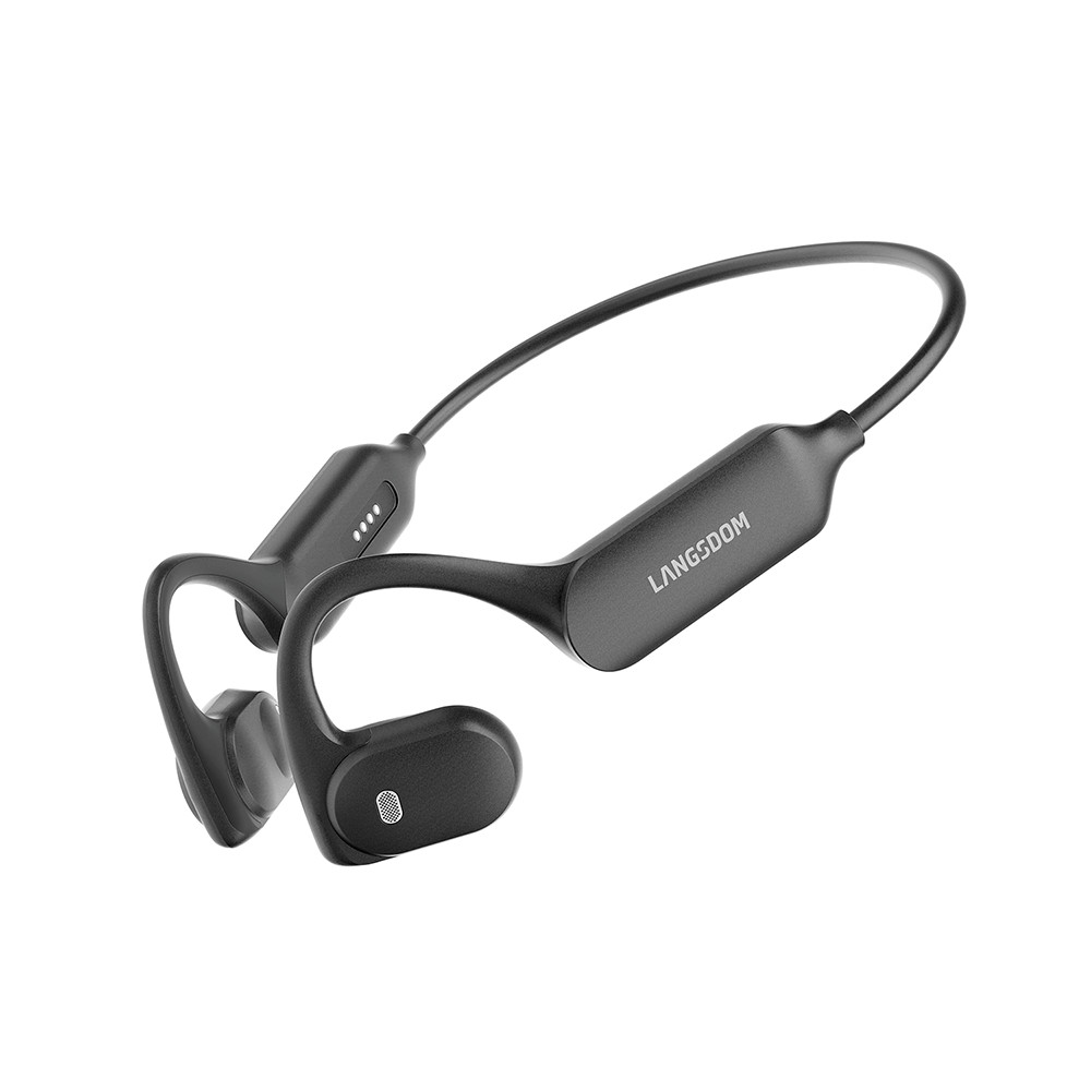 Casti wireless open ear pentru sport, AirWave Langsdom, cu microfon, autonomie 26.5h, rezistenta la apa IPX5, Bluetooth 5.4, negru