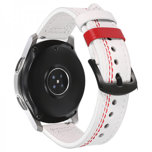 Curea ceas din piele, 22 mm, pentru Galaxy Watch 3 45mm, Gear S3 Frontier, Huawei Watch GT 3, Huawei Watch GT 2 46mm, Huawei Watch GT, Xiaomi Mi Watch, alb-rosu