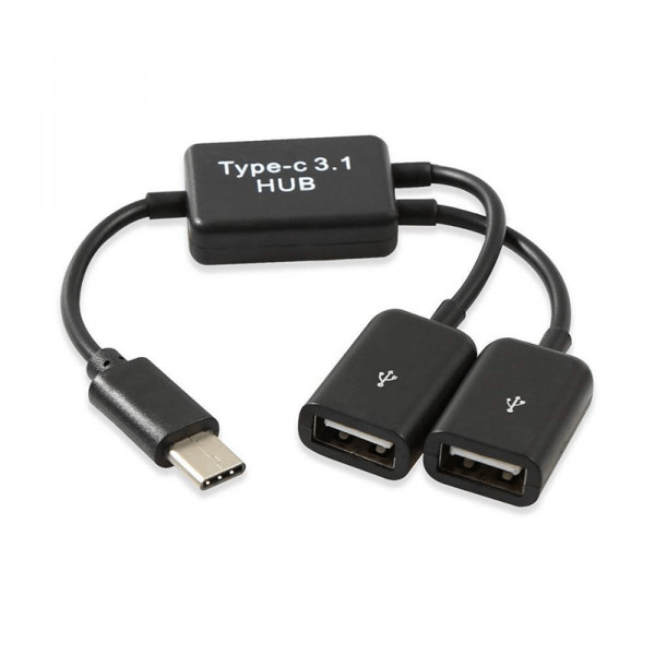 Mini Hub adaptor USB Type-C 3.1 tata, la 2 x USB 2.0 mama, cu functie OTG, negru