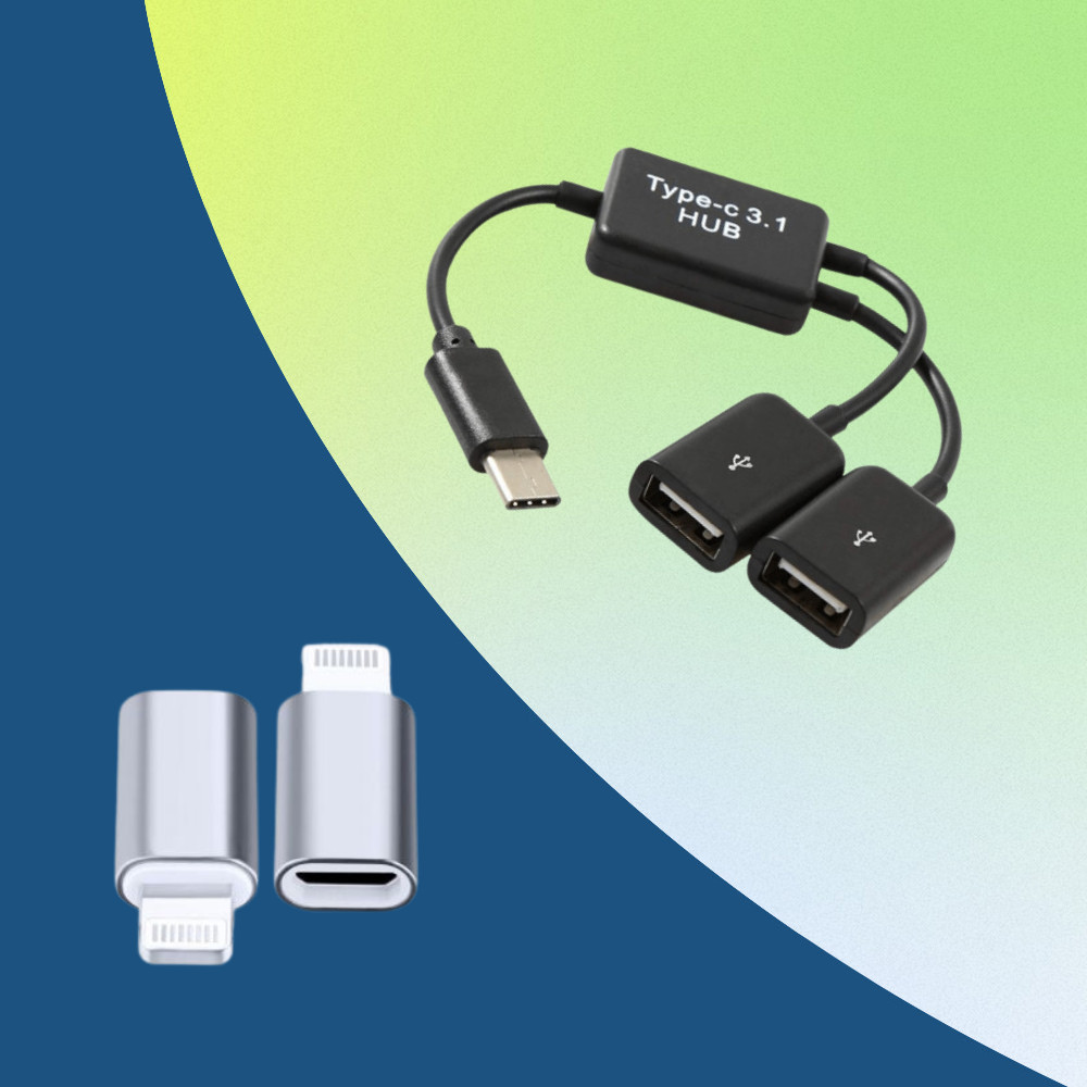 Pachet Mini Hub adaptor USB Type-C 3.1 tata, la 2 x USB 2.0 mama + Adaptor microUSB la Lightning iPhone / iPad
