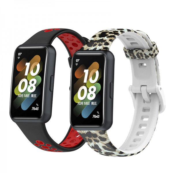Set 2 x curele smartwatch pentru Huawei Band 7 bratara fitness, din silicon, multicolor, imprimeu leopard