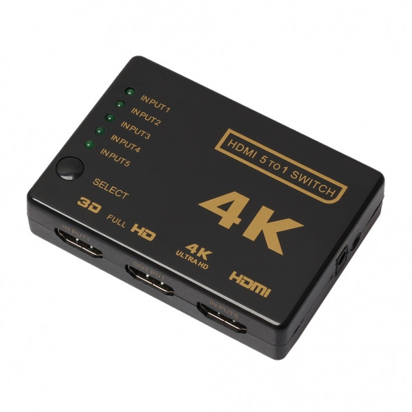 Splitter 4K HDMI 1080p switch 5x1 porturi cu telecomanda, negru
