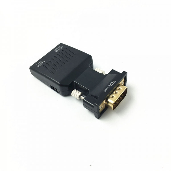 Adaptor VGA tata la Hdmi mama convertor cu audio ce suporta semnal 1080P mufa aurie, negru