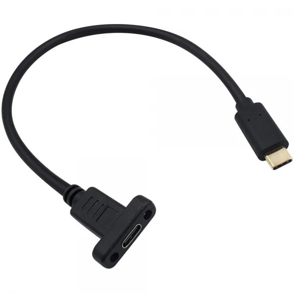 Cablu prelungitor USB 3.1 Type-C mama la Type-C tata, 30 cm, cu sistem de prindere, negru