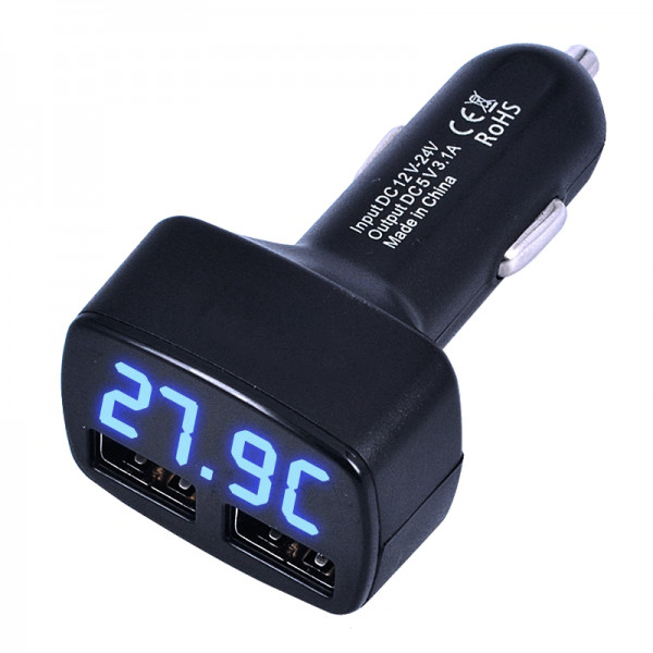 Incarcator auto 4 in 1, USB 2.1, 5V, max 3.1A , display digital LED, afisaj temperatura, voltaj, curent, negru