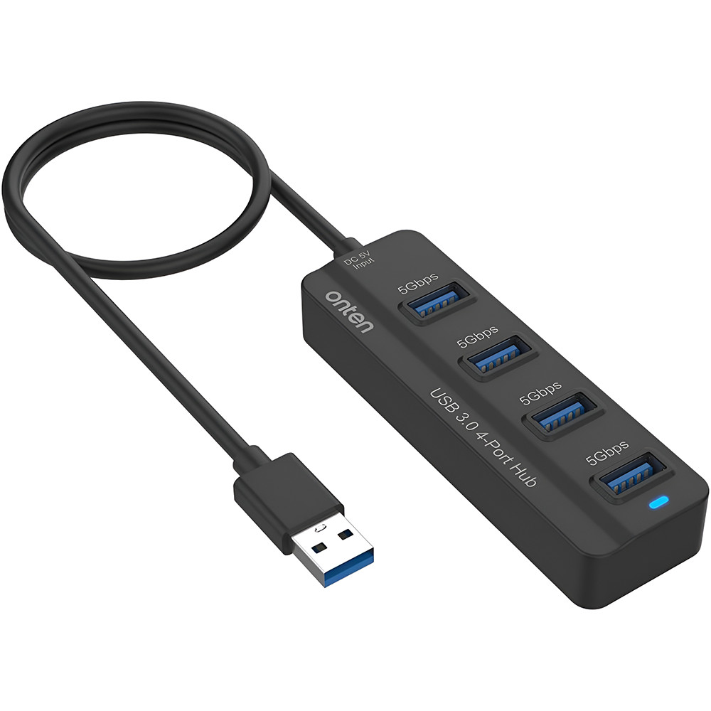 ONTEN Hub USB 4 in 1, adaptor multiport USB A la 4 x USB 3.0, carcasa aluminiu, pentru MacBook, Chromebook, laptop cu incarcare Type-C, negru