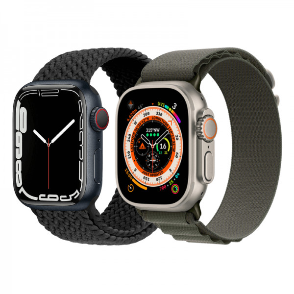 Set 2 curele Apple Watch Ultra/ 3 / 4 / 5 / 6 / 7 / 8 / SE series 42 / 44 / 45 / 49 mm, nylon, negru, verde