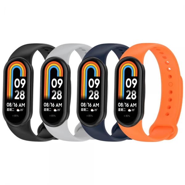 Set 4 curele Xiaomi Mi Band 8/ 8 NFC, bratara smartwatch din silicon, negru, gri, albastru, portocaliu