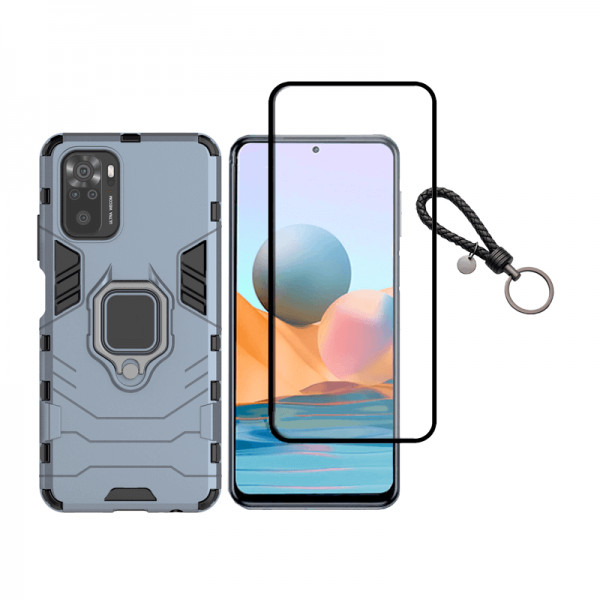 Set protectie 2 in 1 pentru Xiaomi Redmi Note 10 Pro cu husa hybrid antisoc cu stand inel si folie s