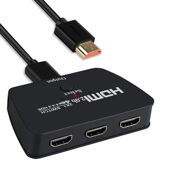 Switch HDMI 2.0b HDR Pigtail 4K/60Hz si 3D 3in 1out HDCP 2.2 cu cablu HDMI-HDMI 1m si ventilatie sistem, negru