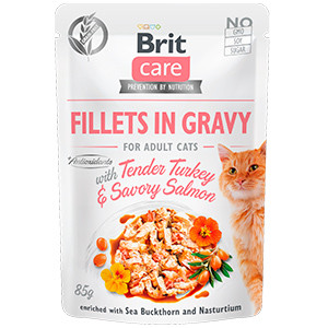 Brit Care Cat Fillets in Gravy With Tender Turkey and Savory Salmon 85 g Brit Care imagine 2022