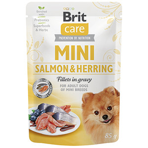 Brit Care Dog Mini Salmon and Herring Sterilised Fillets in Gravy 85 g Brit Care imagine 2022