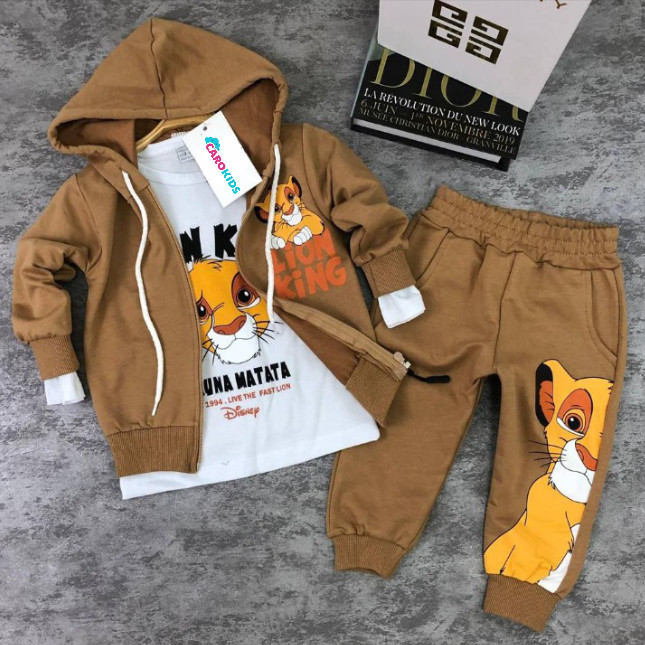 Compleu Lion King, Maro, 3 Piese, Hanorac, Bluza si Pantaloni, Pentru Baietei, 2-8 Ani